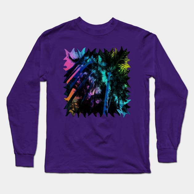 The Palm Trees Under the Seaside Rainbow Long Sleeve T-Shirt by distortionart